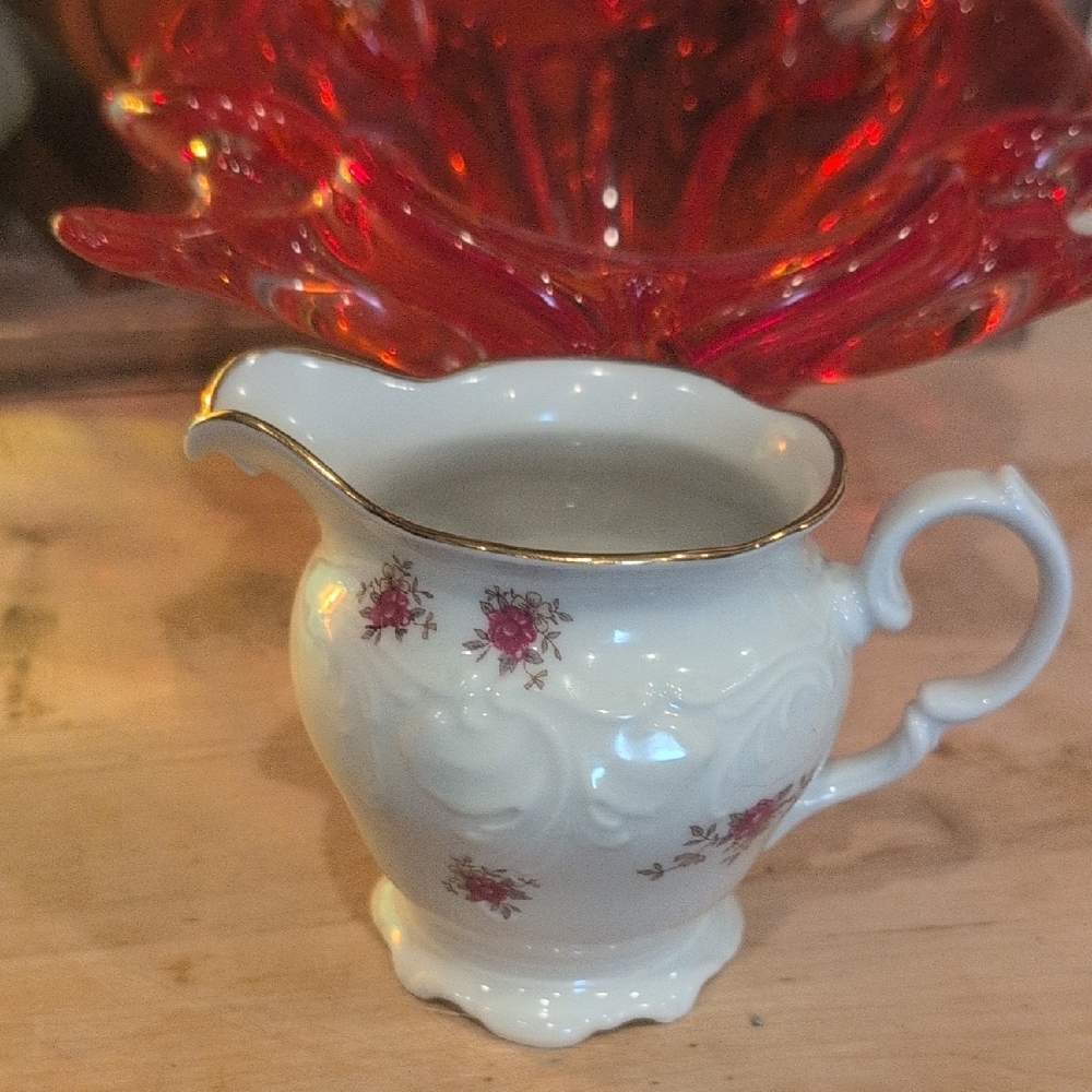 Vintage Wawel Floral Creamer with Gold Accent